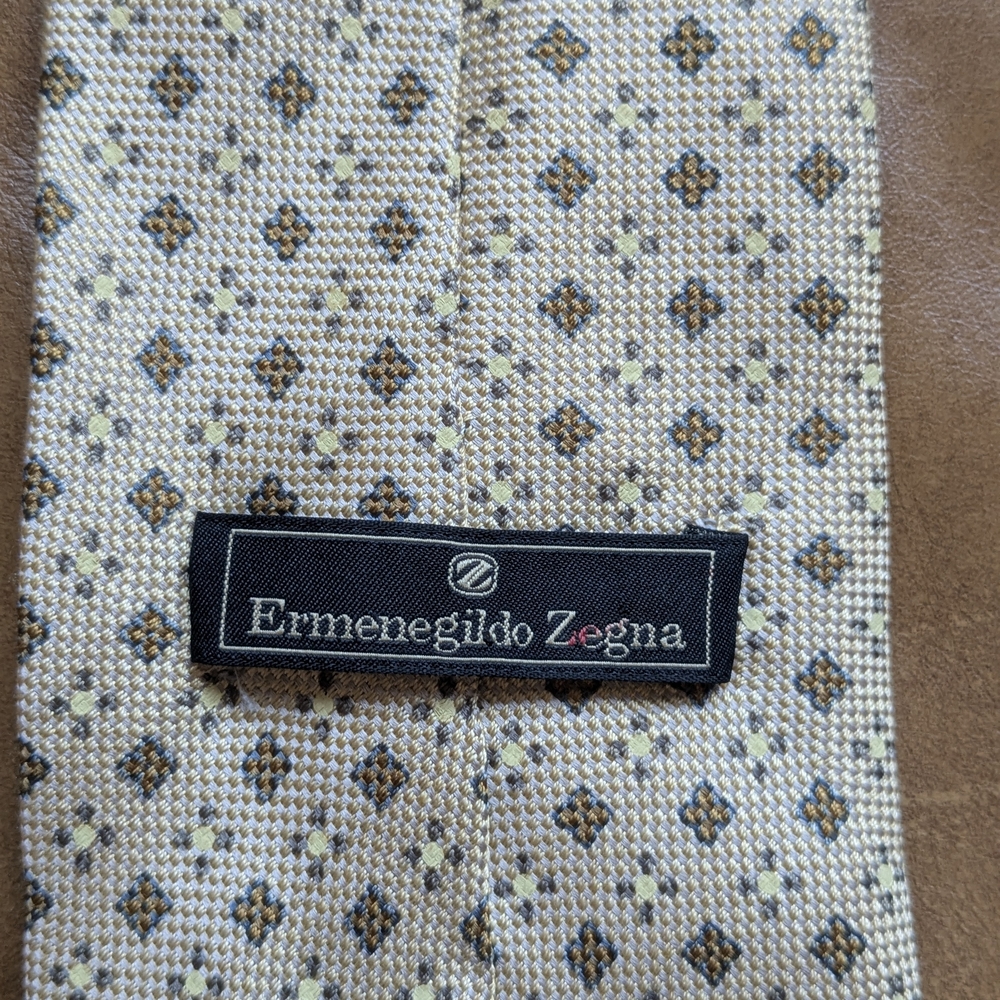 Ermenegildo Zegna Cream and Brown Geometric Silk Tie